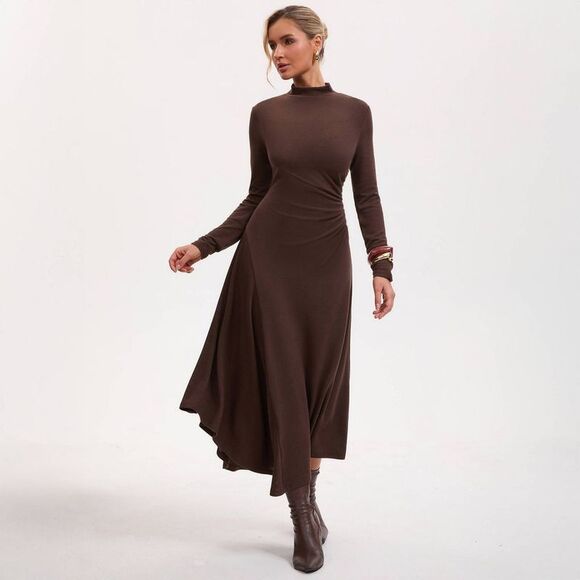 A New Day - Women's Asymmetrical A-Line Dress - A New Day Dark Brown - Picture 3 of 4